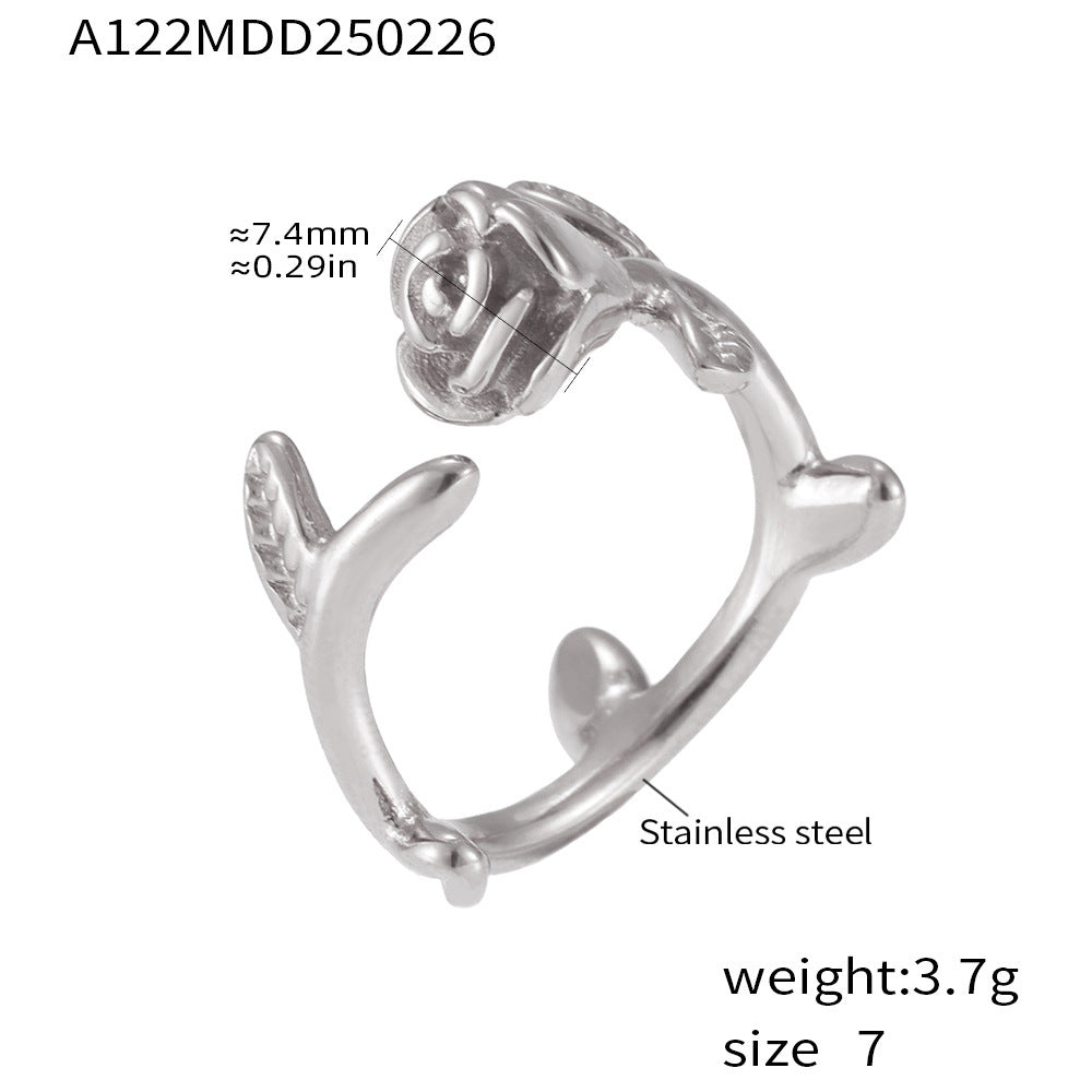 Rose open ring stainless steel PVD electroplated 18K real gold jewelry thrives and gives girlfriend gifts 99