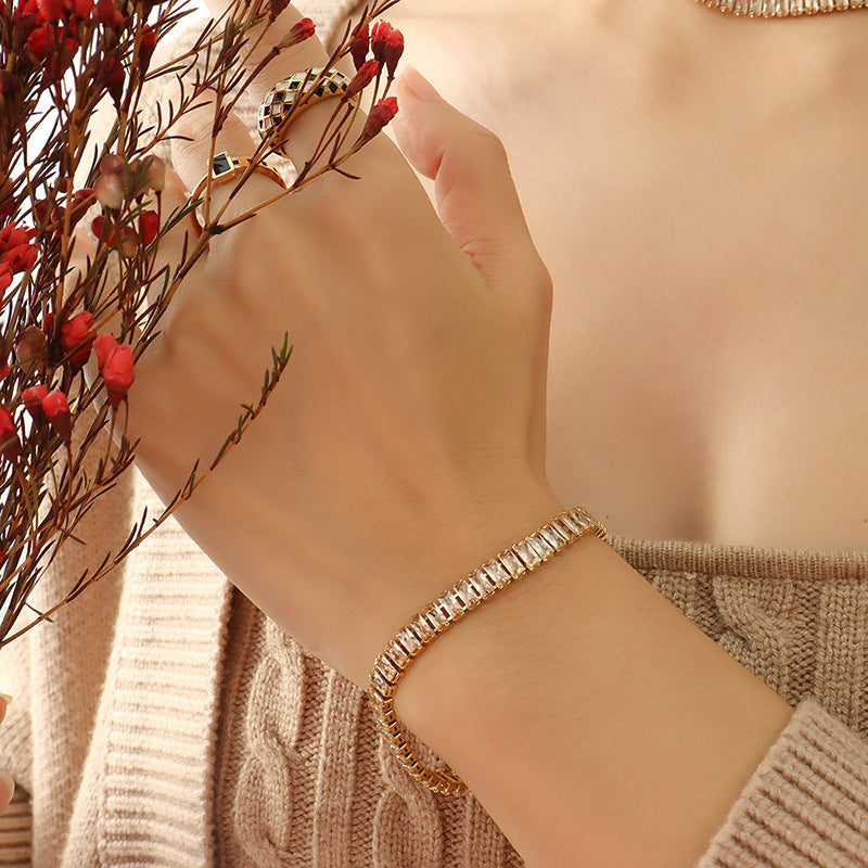 Solid color retro colored diamond zircon inlaid non-fading necklace bracelet jewelry set hot-selling jewelry