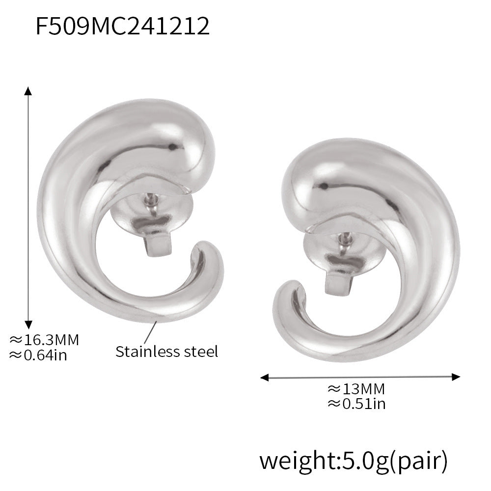 Stylish and simple curved water drop stud earrings stainless steel plated 18K real gold light luxury ins wind earrings women 99