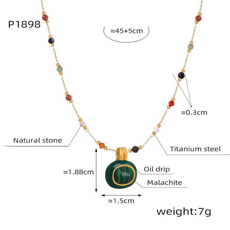 Fashion Personality Niche Titanium Steel Gold-plated Natural Stone Pendant Handmade Beaded Necklace Simple Jewelry Female 99