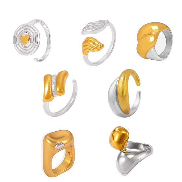 Niche opening geometric gold ring titanium steel electroplating 18K real gold fashion accessories combination spot 99