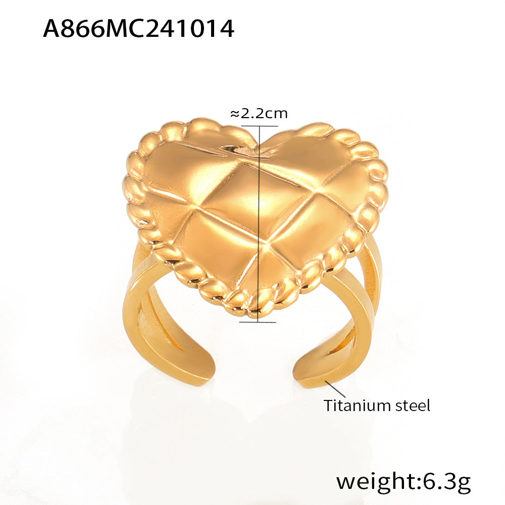 Jewelry Trendy Personality Versatile Ladies 18K Gold Titanium Steel Rhombus Love Heart Ring Spot 99
