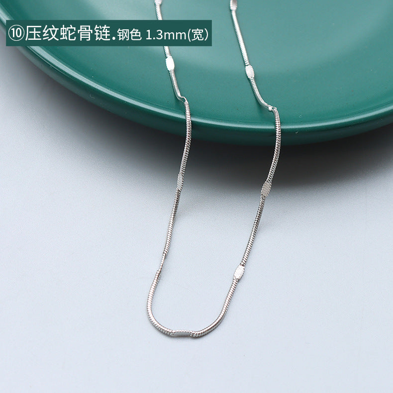 Cross chain Snake bone chain Twist chain Box chain Variety necklace Women's titanium steel plated 18K gold plain chain Clavicle chain jewelry 99