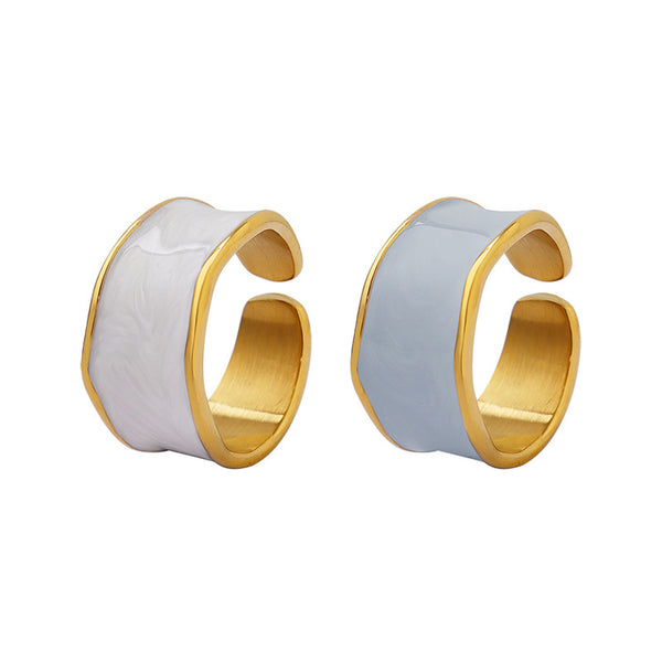Hepburn style does not fade niche ring enamel drip oil ring fashion personality opening design ring wholesale