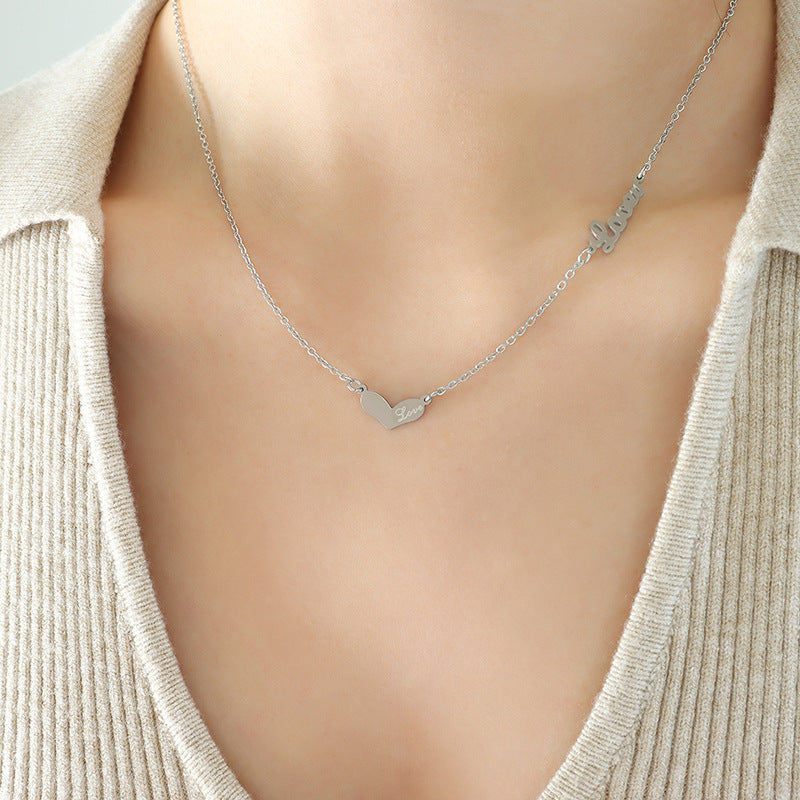 English love peach heart loveu pendant necklace women's niche titanium steel clavicle neck chain jewelry P799