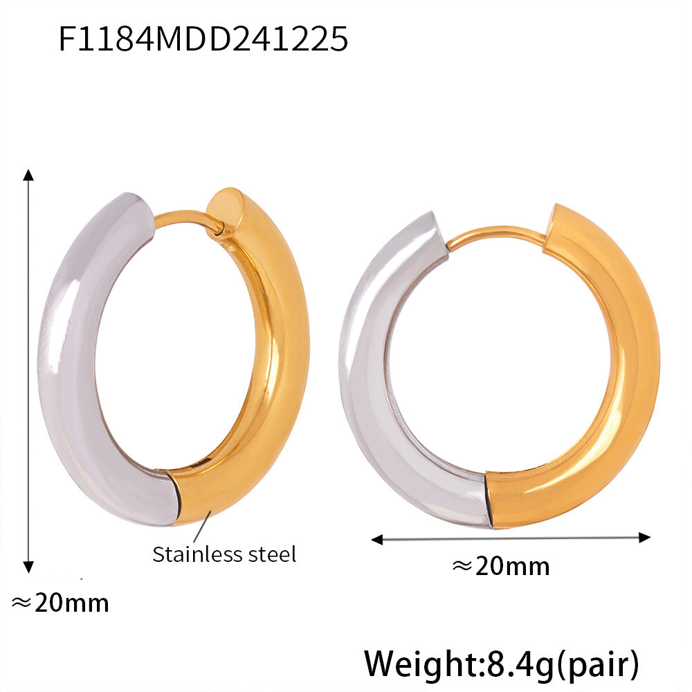 Stainless steel niche personality temperament versatile earrings fashion light luxury ear buckle plated 18k real gold jewelry women 99