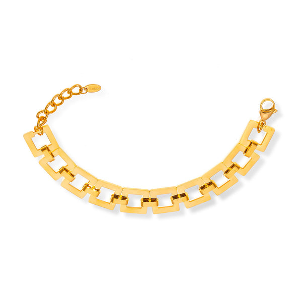 Niche fashion personality casual style jewelry geometric hollow square brand splicing design titanium steel gold-plated bracelet