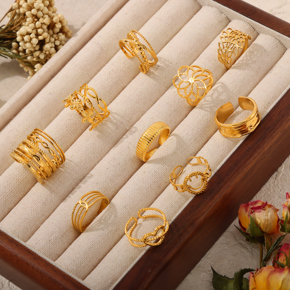 Fashion commuter simple geometric jewelry hollow multi-layer texture splicing design sense index finger ring titanium steel open ring