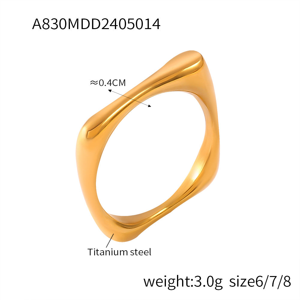 Fashion niche light luxury temperament zircon ring titanium steel gold-plated geometric texture design ring