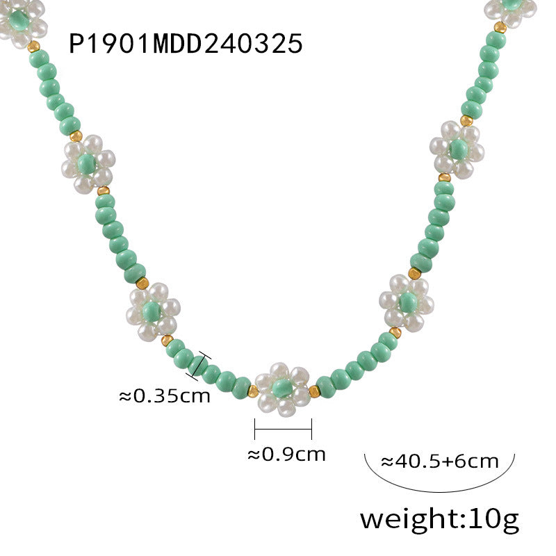 Dopamine wear temperament jewelry beads mix and match colorful natural stone handmade beaded design titanium steel gold-plated necklace pp