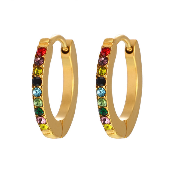 Colorful stud earrings fashion Korean version simple and small design women's zircon colored earrings ear buckle tide