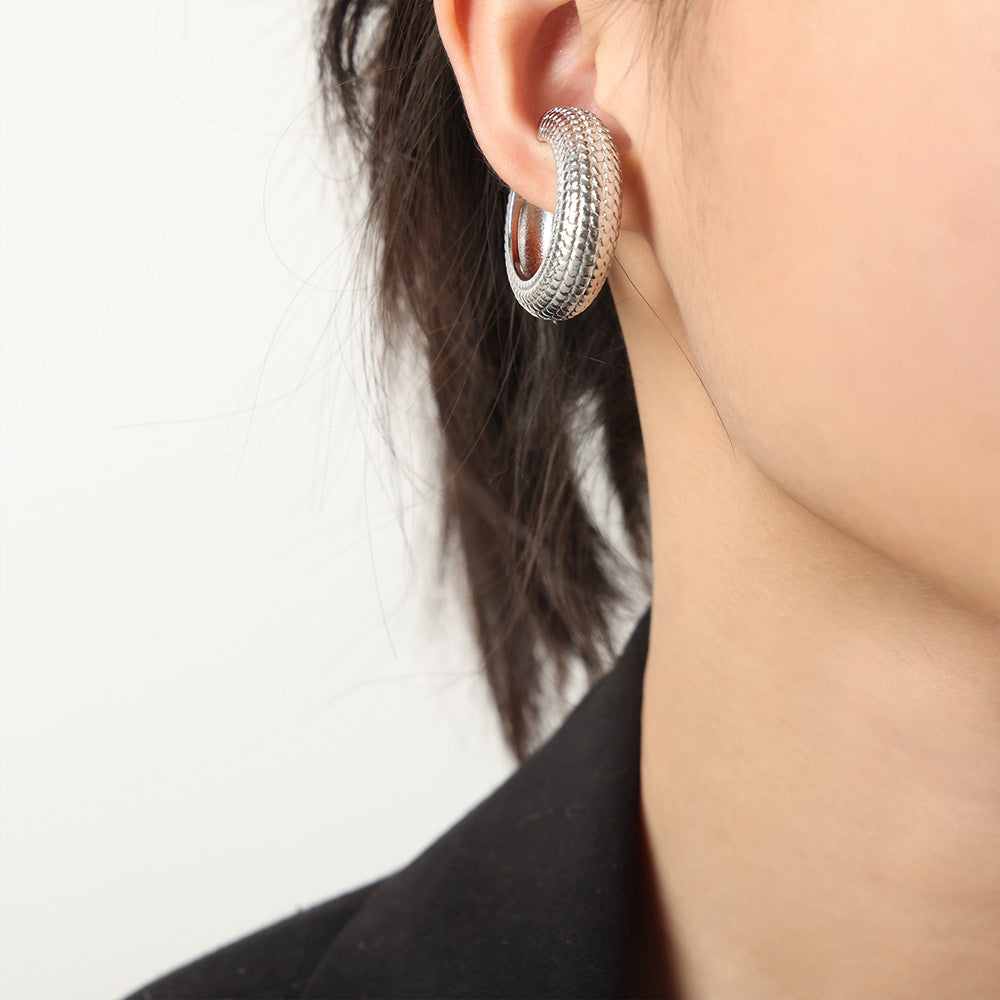 New Versatile Personality Fashion Simple Titanium Steel Gold Plated Scales Geometric Earrings Earrings Jewelry Women