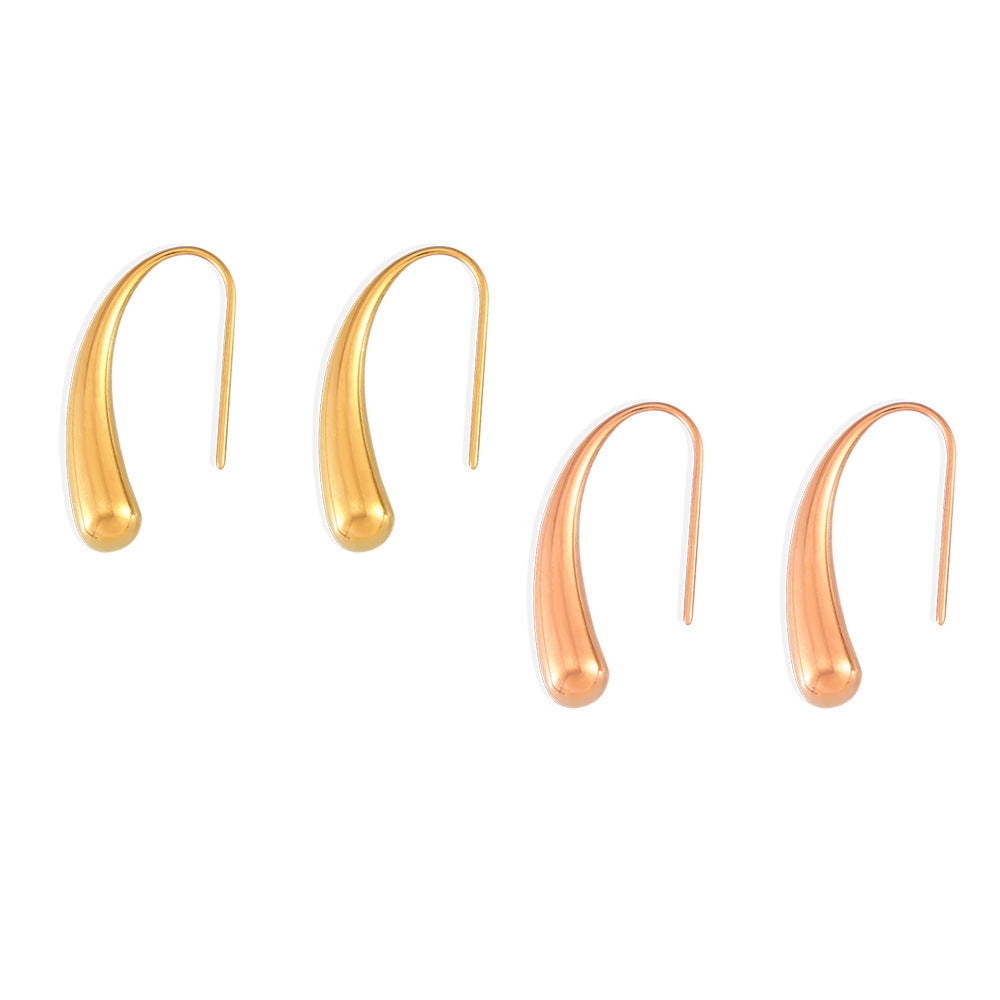 Small and exquisite water drop earrings women's titanium steel plated 18k real gold simple earrings curved hook jewelry women's 99
