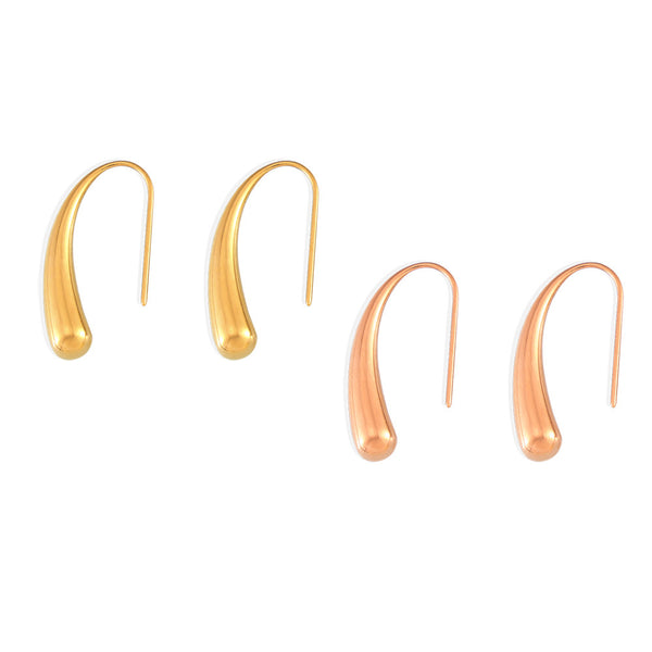 Small and exquisite water drop earrings women's titanium steel plated 18k real gold simple earrings curved hook jewelry women's 99