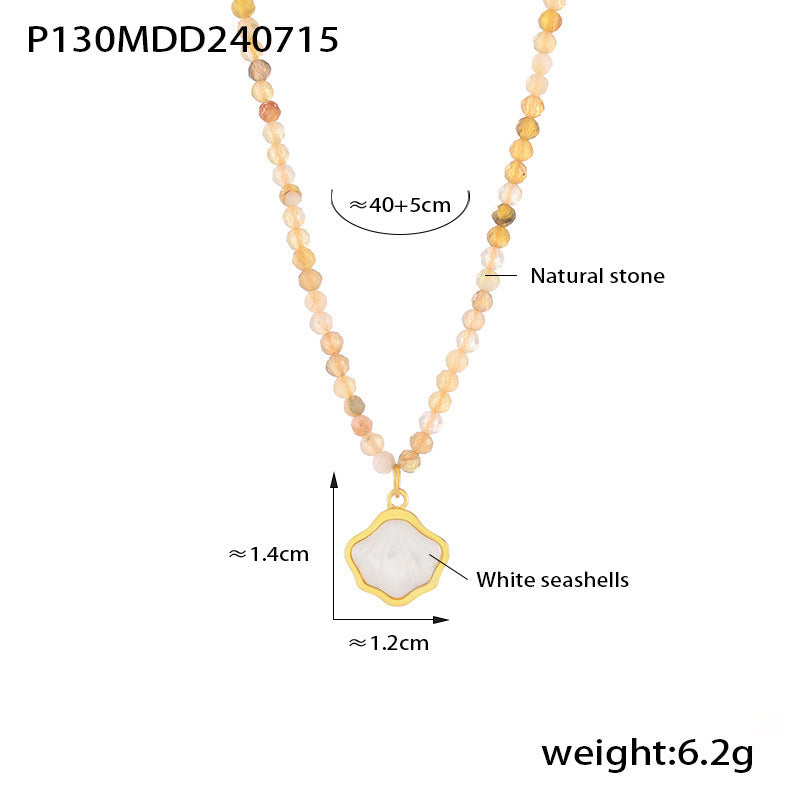 Bohemian new white sea shell pendant natural stone beaded splicing necklace chic style personality temperament jewelry women