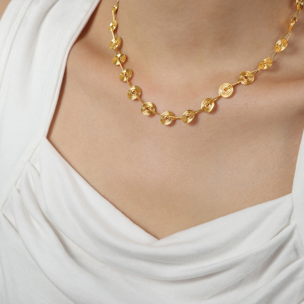 Fashion versatile style niche design titanium steel gold-plated ring hollow necklace bracelet set jewelry high sense
