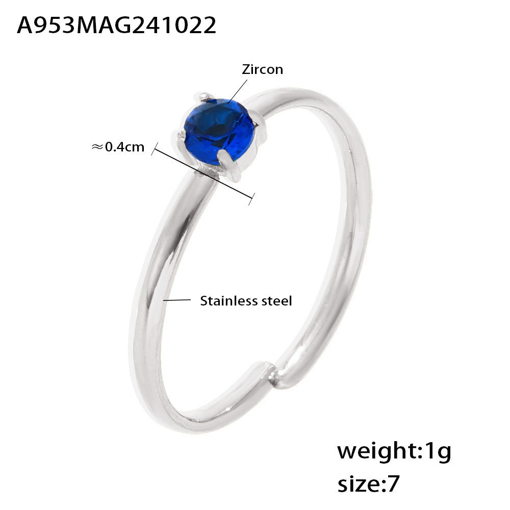 Single-claw zircon ring PVD electroplated stainless steel opening adjustment light luxury index finger ring spot 99