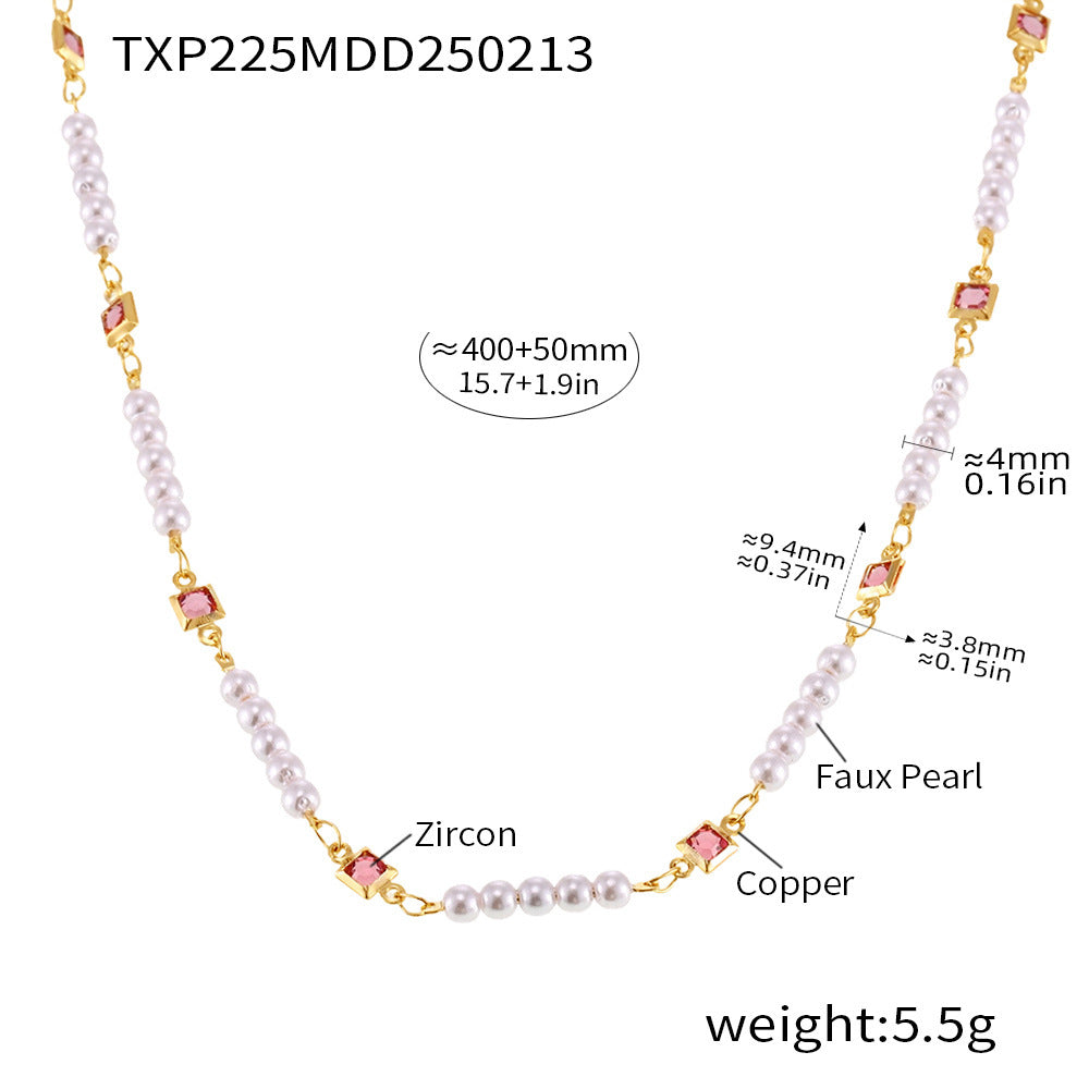 Copper PVD plated 18K real gold zircon bead collarbone necklace bracelet creative girl new daily jewelry