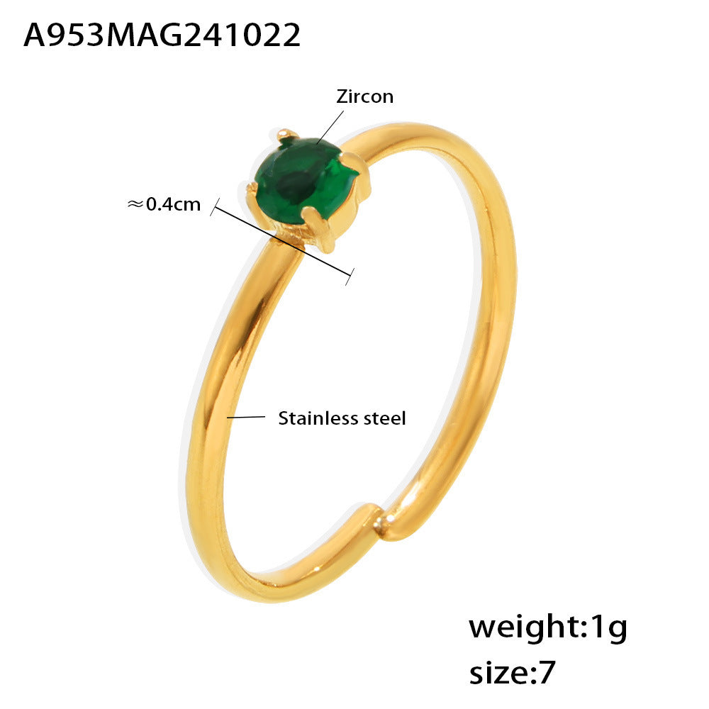Single-claw zircon ring PVD electroplated stainless steel opening adjustment light luxury index finger ring spot 99