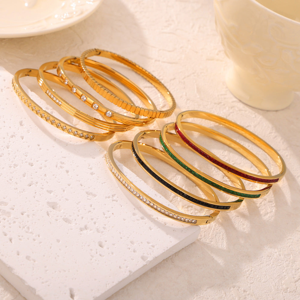 New Fashion Commuter Simple Personality Design Titanium Steel Gold Plated Diamond Niche Bracelet Jewelry Wholesale Female