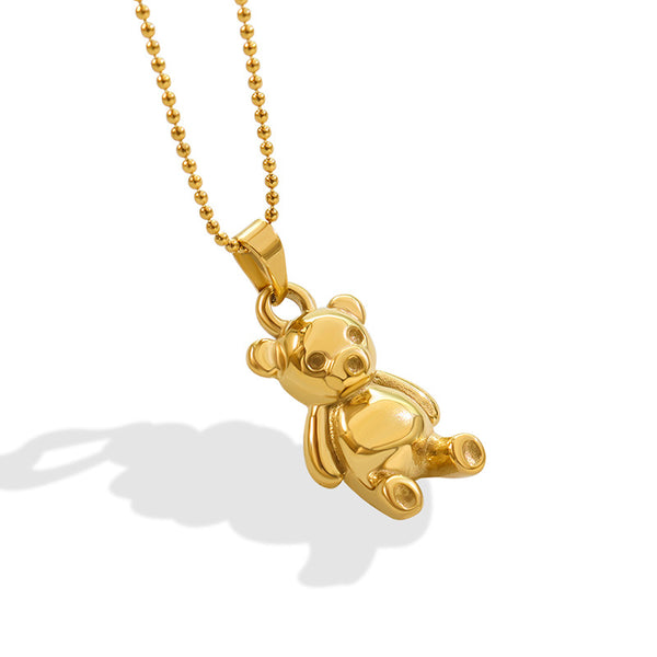Cold wind niche light luxury bear necklace titanium steel plated 18K gold trendy fashion neck chain jewelry