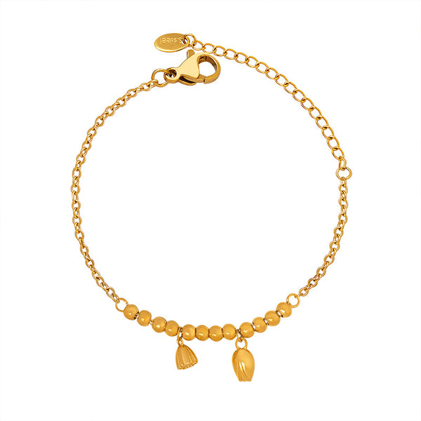 Hot-selling personalized fashion lotus pod lotus pendant titanium steel beaded anklet plated with 18k gold foot jewelry women's jewelry