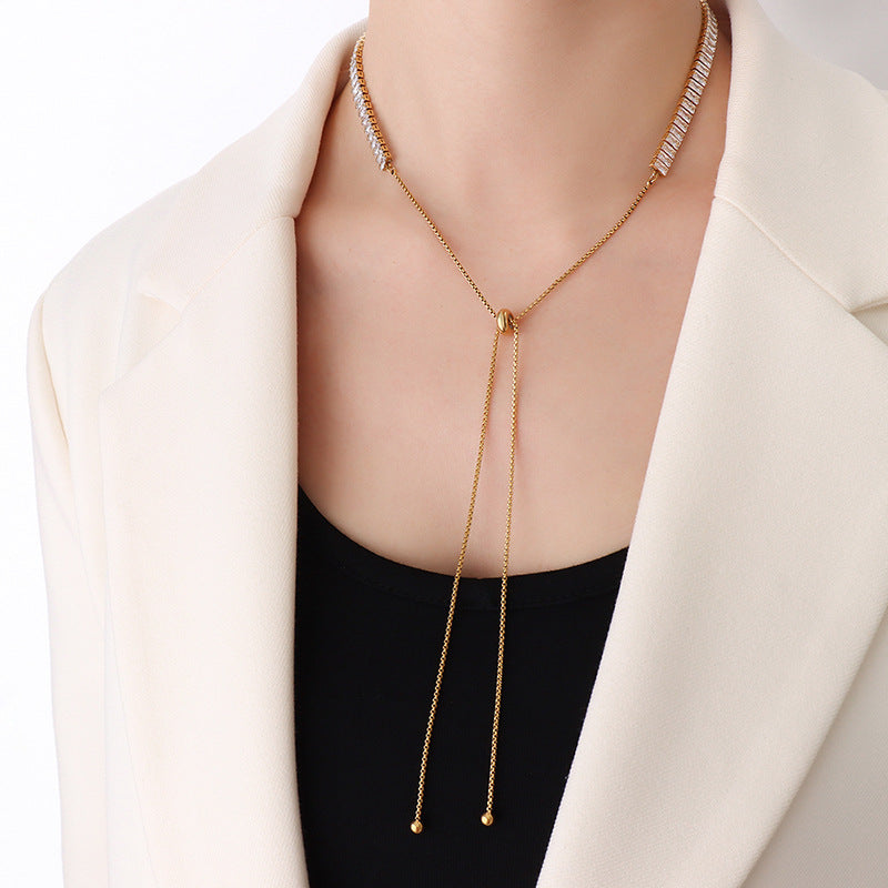 Marka style full diamond gypsy chain collarbone chain titanium steel 18k gold bracelet necklace jewelry set