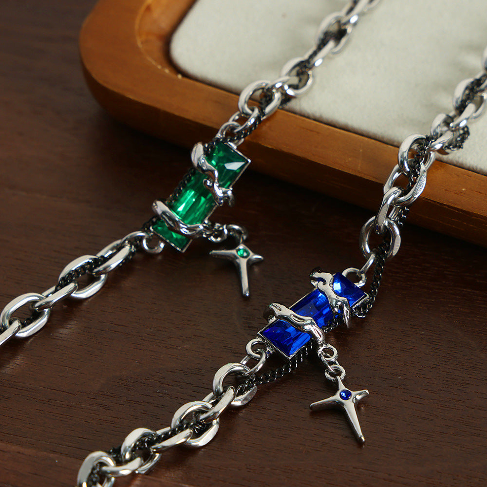 New retro niche personality light luxury high-end titanium steel gold-plated fashion zircon pendant bracelet jewelry
