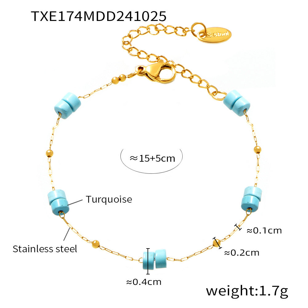 Color natural stone light luxury double-layer necklace bracelet women's stainless steel handmade chain set is available in stock.