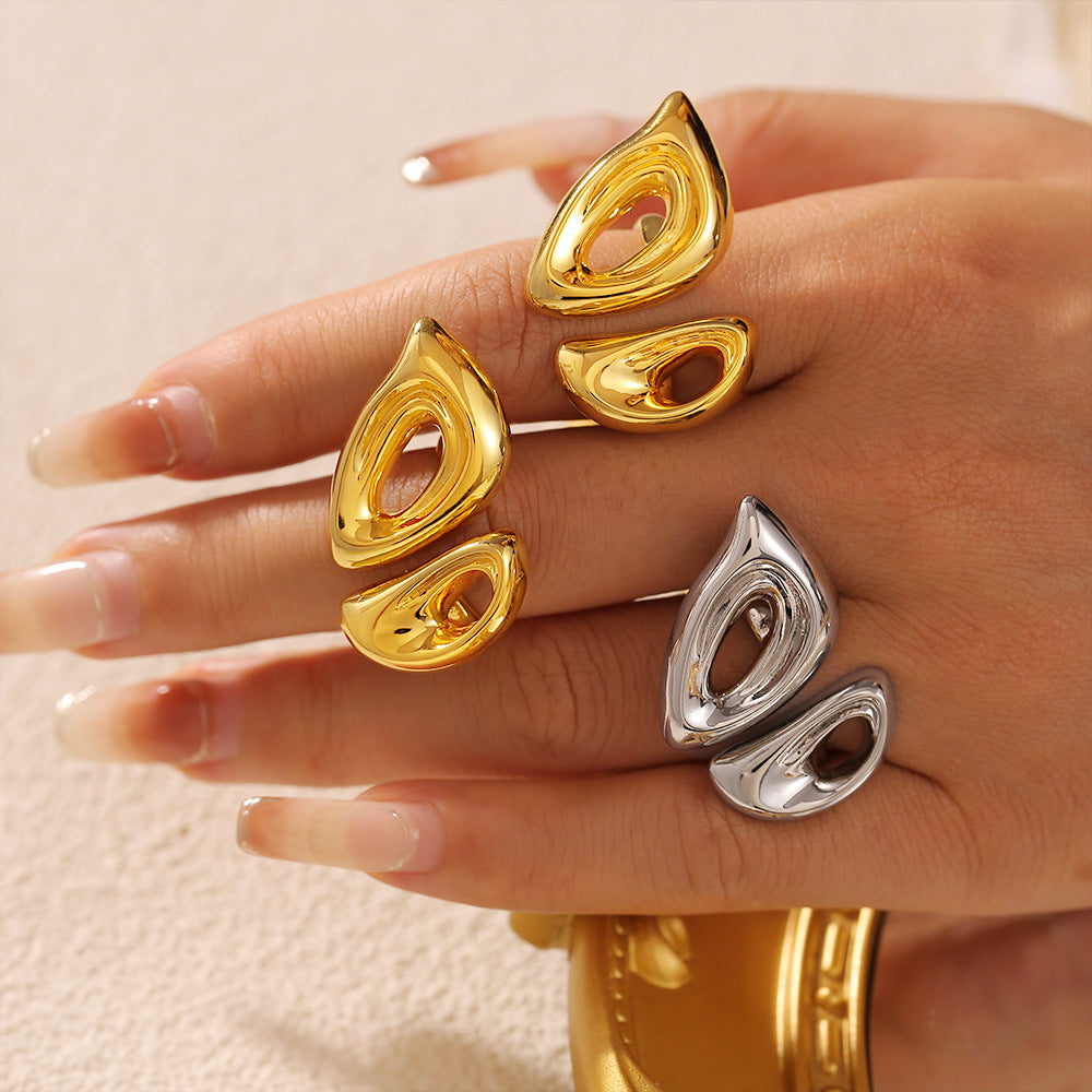 Geometric pig nose shape hollow ring copper plated 18k gold personalized simple open ring female pp