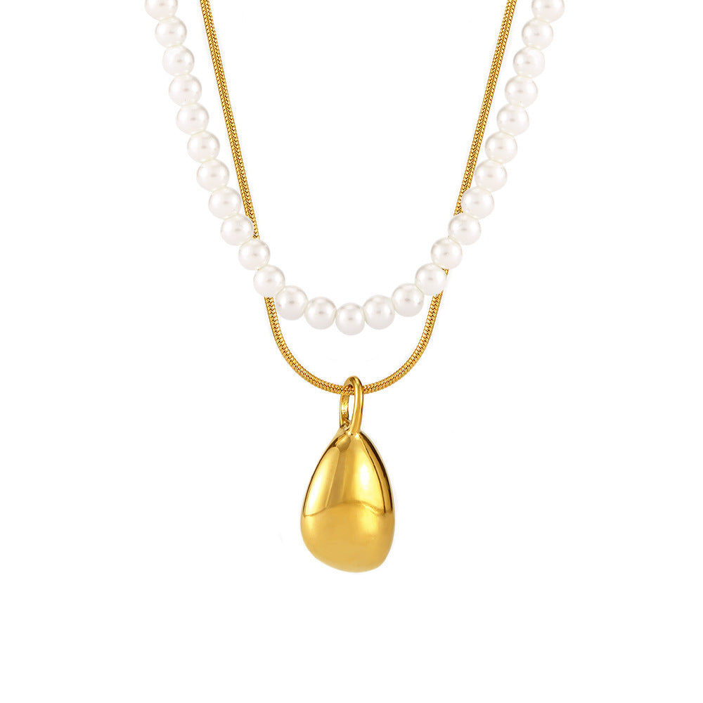 Water Drop Shijia Bead Double Layer Necklace Stainless Steel PVD Electroplating Real Gold Light Luxury Fashion Jewelry Spot