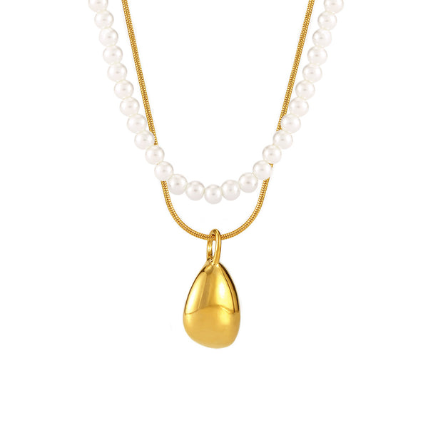 Water Drop Shijia Bead Double Layer Necklace Stainless Steel PVD Electroplating Real Gold Light Luxury Fashion Jewelry Spot