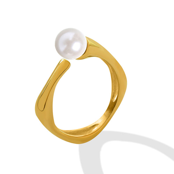 New jewelry retro style fashion temperament imitation pearl opening ring titanium steel gold-plated ring 99