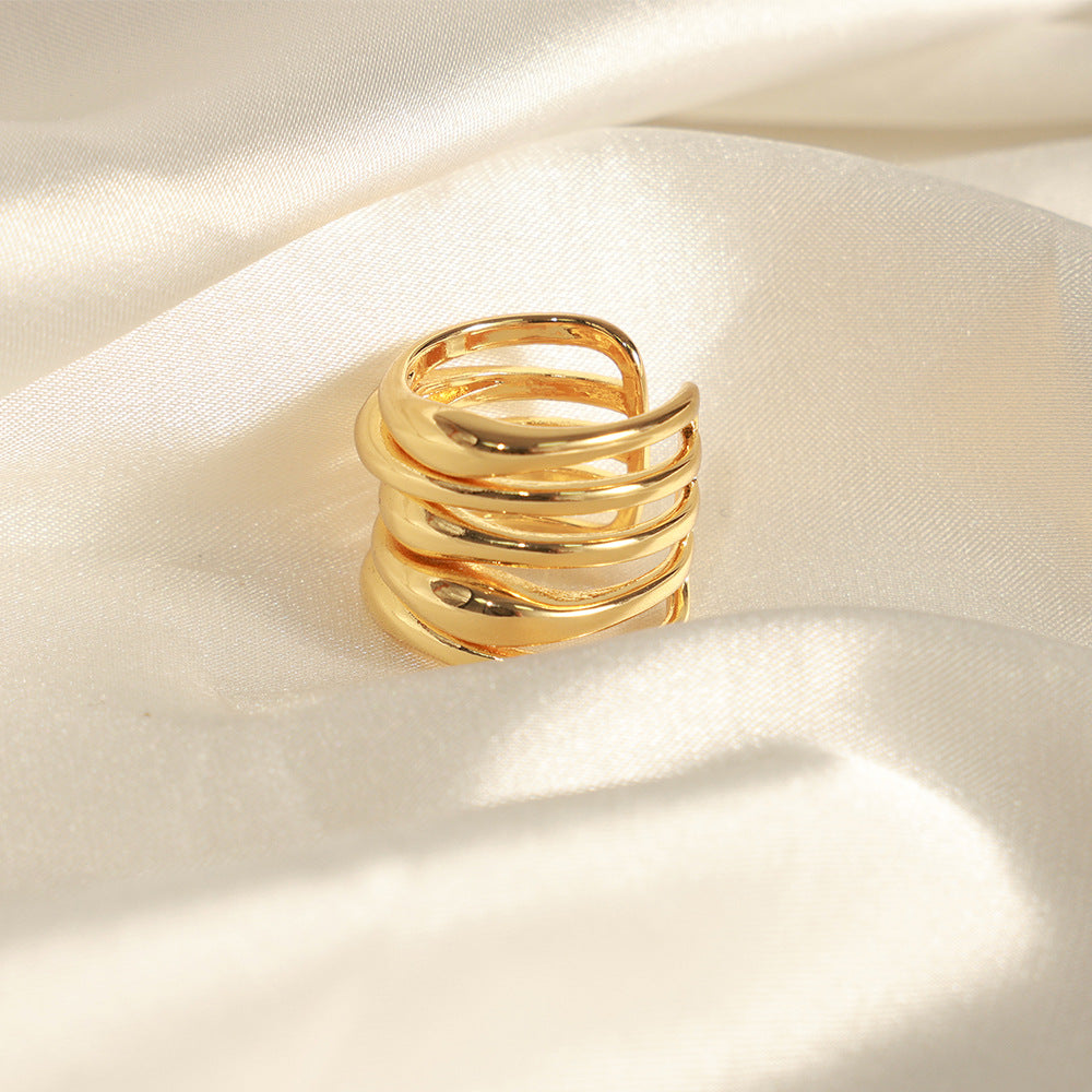 New cold wind simple niche design copper irregular opening ring fashionable personalized jewelry women