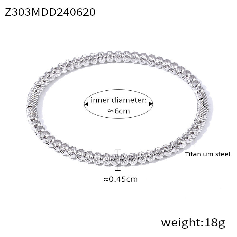 Fashion commuter personality minimalist elegant jewelry geometric texture round bead splicing design titanium steel gold-plated bracelet pp