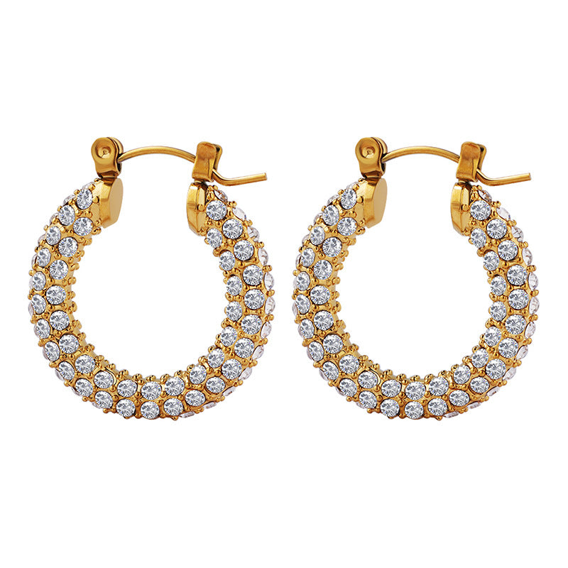 Fashion celebrity niche does not fade light luxury design U-shaped full diamond earrings temperament personality trend ear jewelry 99