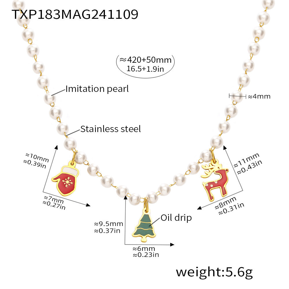 Christmas cute cartoon weight colored glaze pendant necklace bracelet set fashionable creative design combination pp
