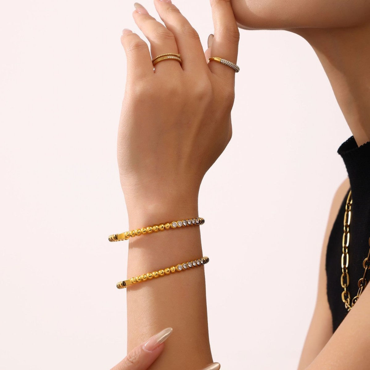 T family full of diamond zircon buckle bracelet hand-inlaid stainless steel about light luxury bracelet 99