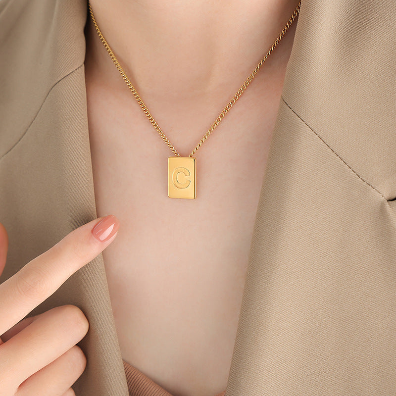 New personalized 26-letter chain square titanium steel gold-plated pendant jewelry women's spot wholesale