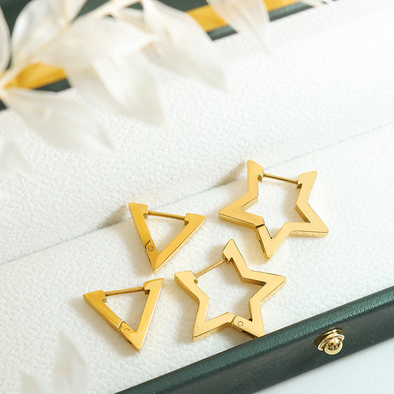 Exaggerated autumn and winter cold wind geometric star triangle earrings women's titanium steel stud earrings jewelry F338-9