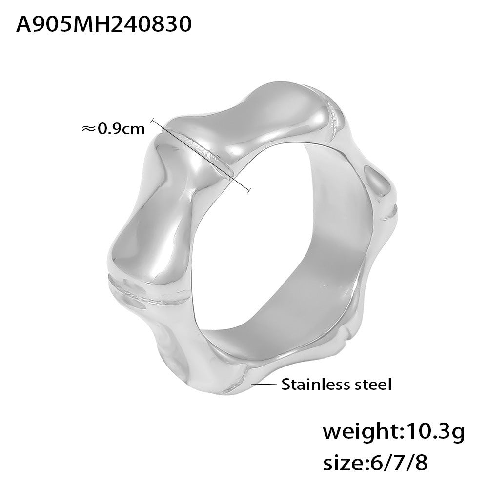 Fashion commuter bamboo ring bamboo design stainless steel does not fade Internet celebrity same ring pp