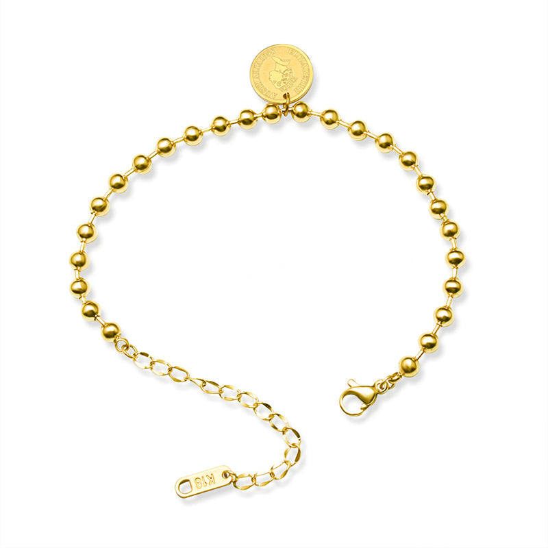 Retro court style geometric steel ball bracelet titanium steel plated 18K real gold light luxury trendy hand jewelry E053