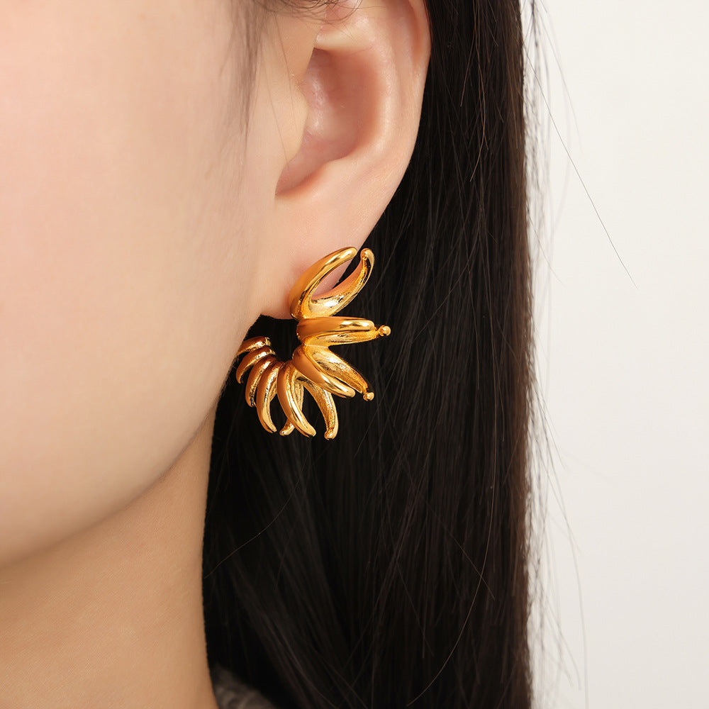 New personalized niche design irregular titanium steel gold-plated fashion creative petal earrings jewelry wholesale women
