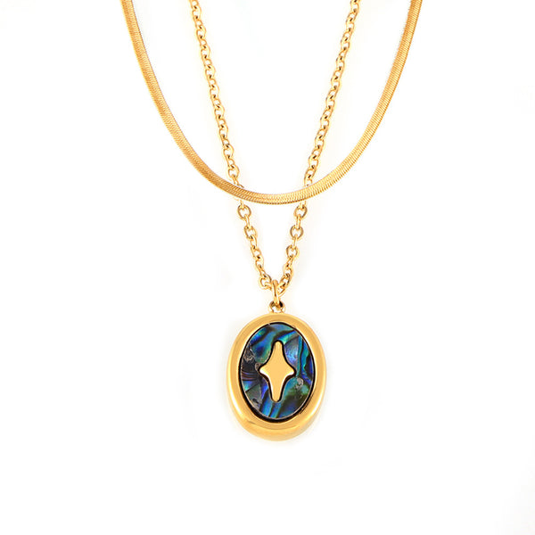 Wind personality simple temperament elegant niche jewelry round brand pendant inlaid with color shell design titanium steel necklace 99