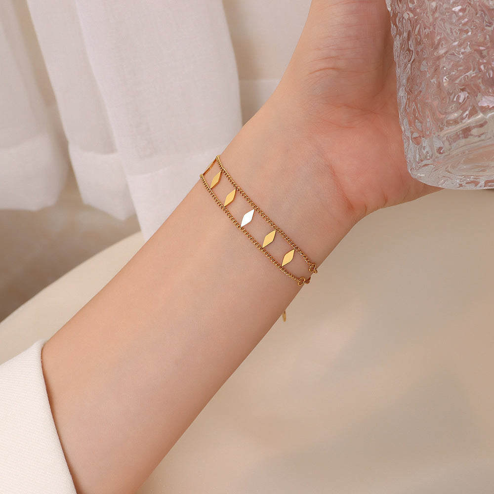 Marka hand jewelry bracelet double layer geometric prismatic bracelet, titanium steel plated 18k real gold jewelry