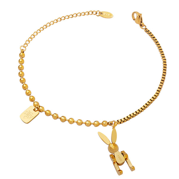 Hot-selling niche personalized mechanical rabbit titanium steel pendant bracelet box chain round bead chain splicing jewelry female pp
