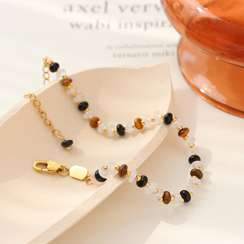 High-end natural bracelet, white jade, black agate, tiger's eye stone, personalized handmade beaded fashion bracelet, commuter women's jewelry.