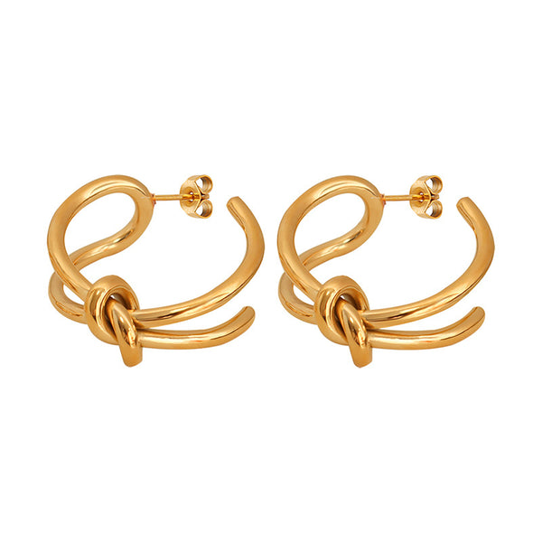 Unique creative personality niche design sense hot-selling rope knot earrings metal texture titanium steel gold-plated earrings pp