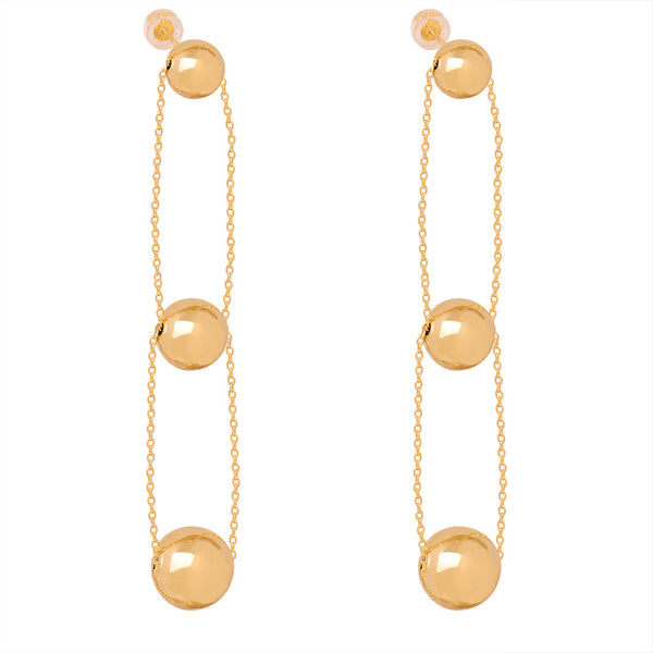 New fashion niche design simple personality copper round bead chain long earrings high-end jewelry women