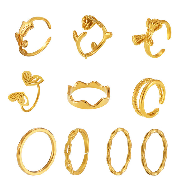 Irregular open ring ins wind niche design titanium steel PVD plated 18K real gold color retention ring women